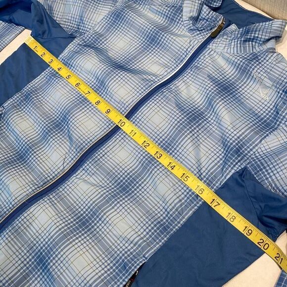 Saucony Windbreaker Jacket Womens Sz Small Vented Zip Front Blue Plaid Athletic - Picture 10 of 12